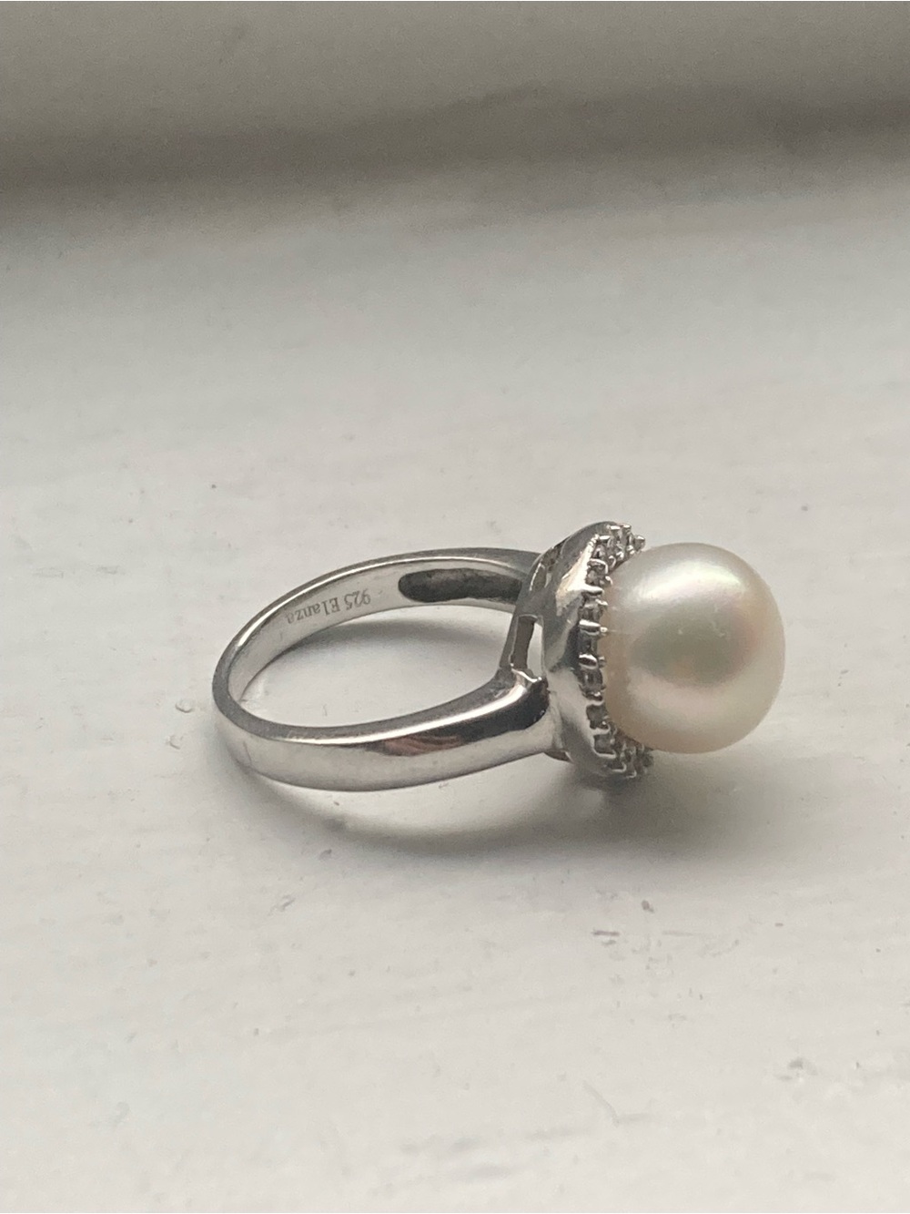 Sterling Silver Pearl Halo Ring - White Pearl